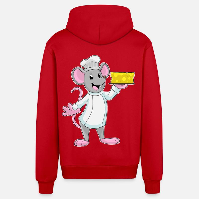 Mouse Cook Cheese Cooking - Veste à capuche bio décontractée fabriquée en UE - rouge