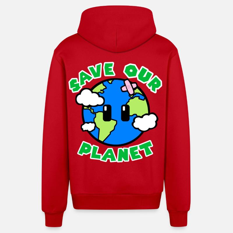 Sauvez notre planète - Veste à capuche bio décontractée fabriquée en UE - rouge
