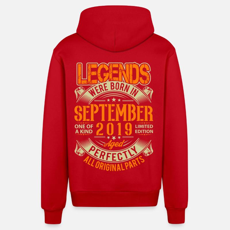 Légende d’anniversaire de septembre 2019 - Veste à capuche bio décontractée fabriquée en UE - rouge