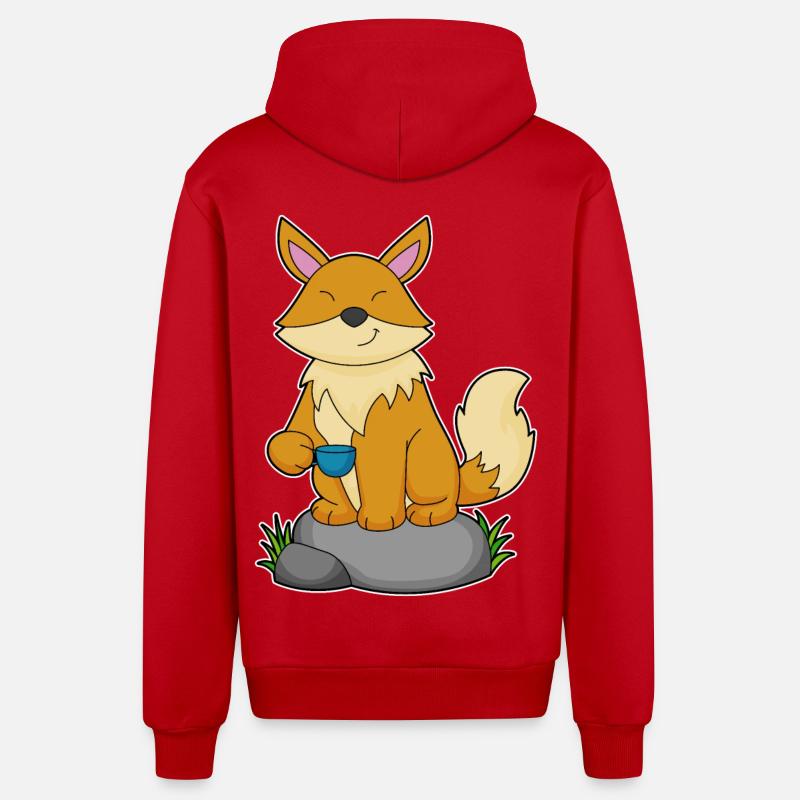 Fuchs mit Kaffeetasse - Organic Relaxed Kapuzenjacke Made in EU - Rot