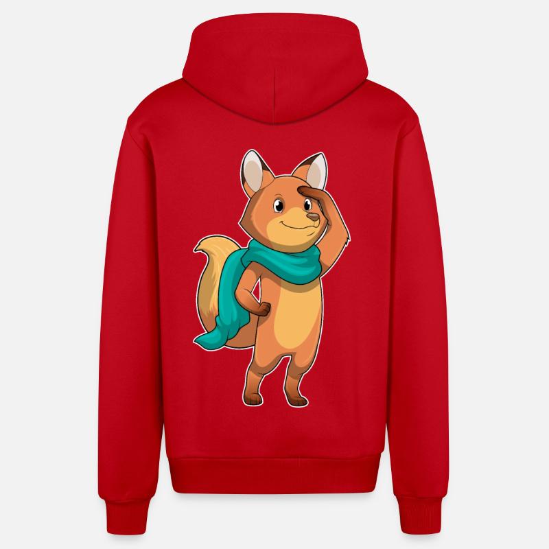 Fuchs mit Schal - Organic Relaxed Kapuzenjacke Made in EU - Rot