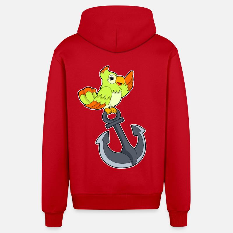 Perroquet avec ancre - Veste à capuche bio décontractée fabriquée en UE - rouge