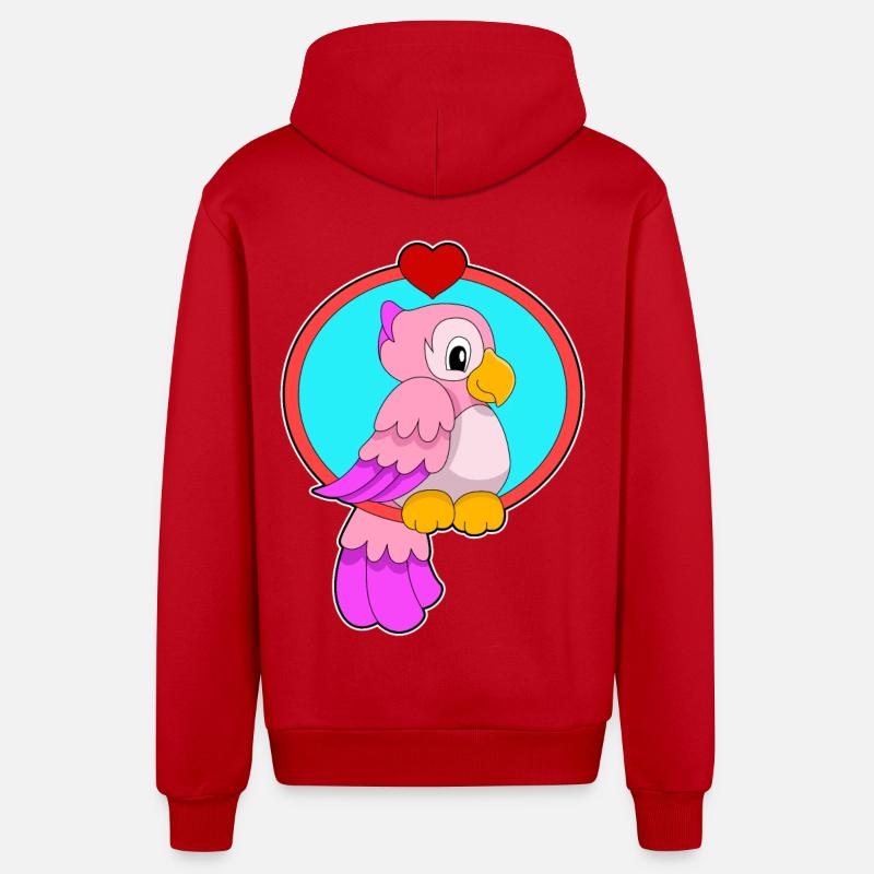 Perroquet avec cœur - Veste à capuche bio décontractée fabriquée en UE - rouge