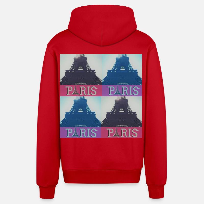 Paris Eiffel - Veste à capuche bio décontractée fabriquée en UE - rouge