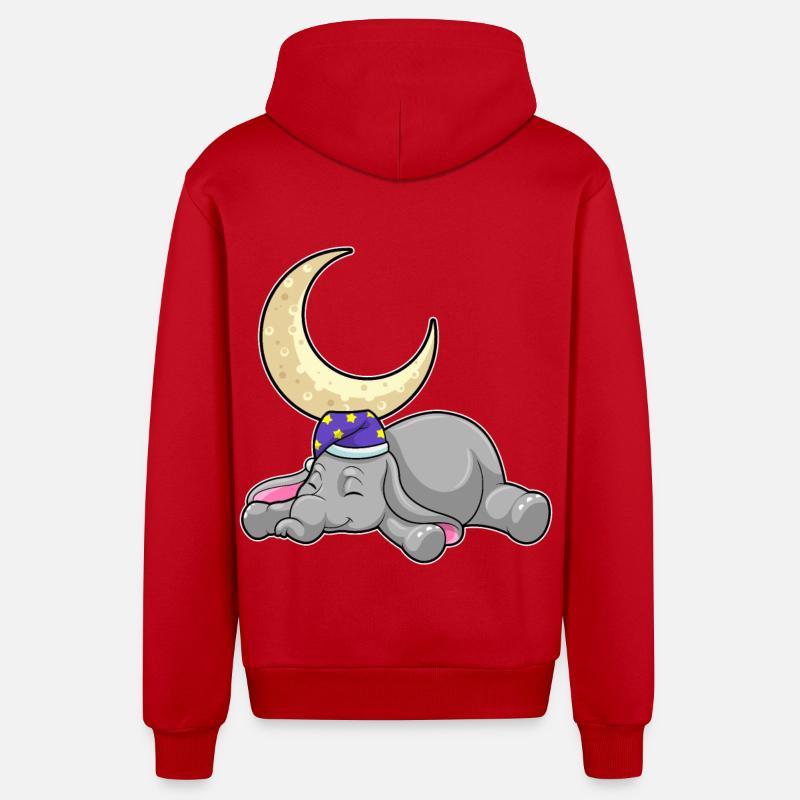 Éléphant avec lune - Veste à capuche bio décontractée fabriquée en UE - rouge