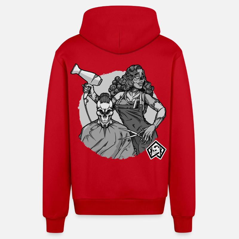 Coiffeur, Coiffeur, Coiffeur, Coiffeur, Crâne - Veste à capuche bio décontractée fabriquée en UE - rouge