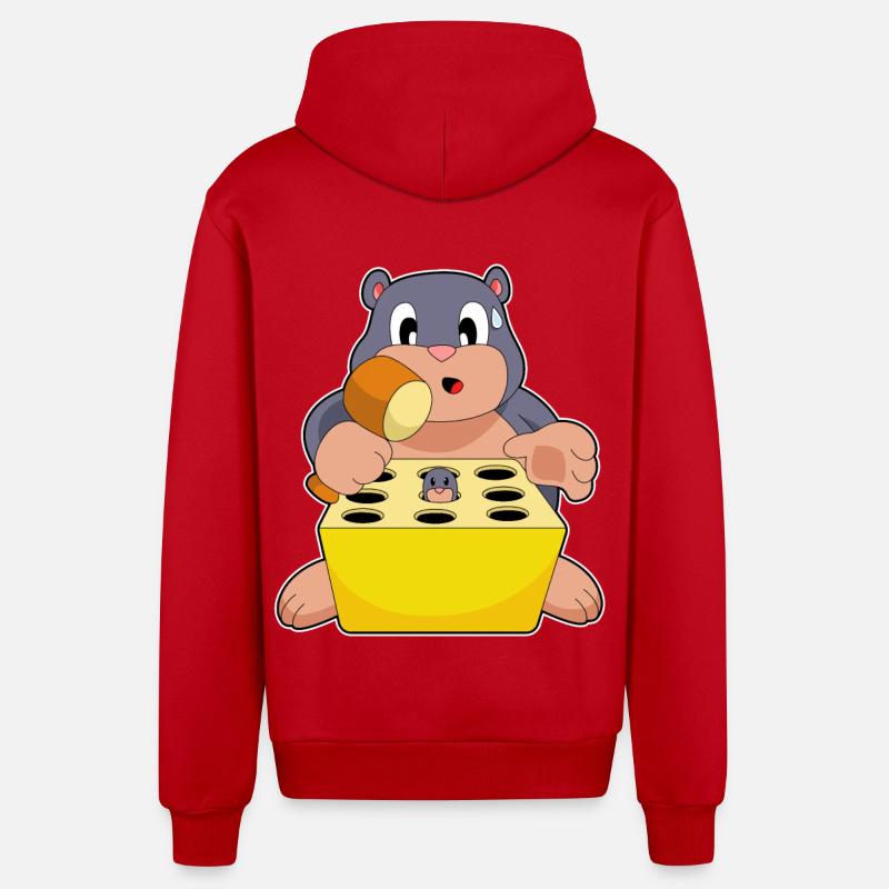 Jeu de taupe - Veste à capuche bio décontractée fabriquée en UE - rouge