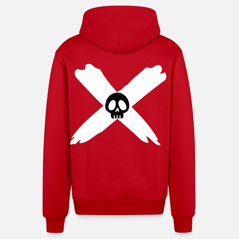 Crâne et croix blanche - Veste à capuche bio décontractée fabriquée en UE - rouge