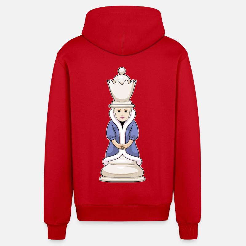 Pièce d’échecs Queen Chess - Veste à capuche bio décontractée fabriquée en UE - rouge
