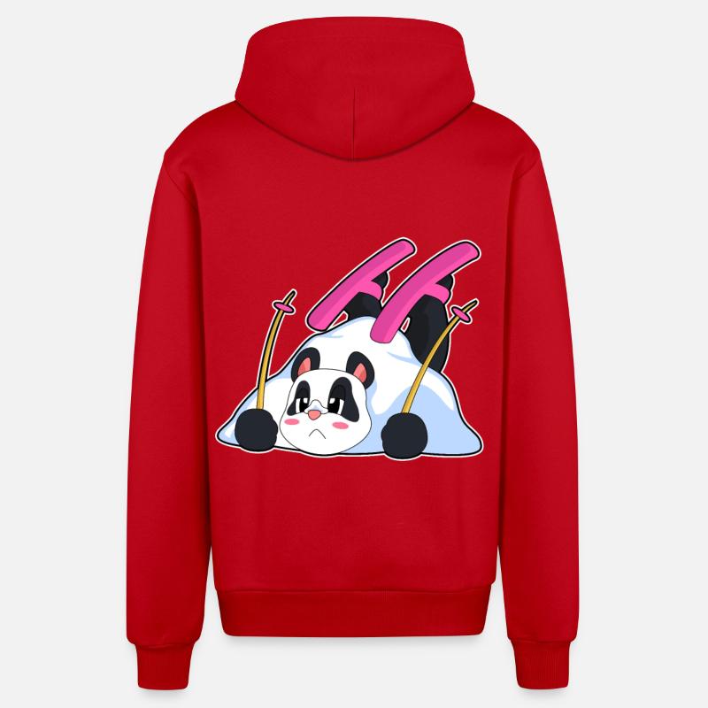 Panda Skier Ski - Veste à capuche bio décontractée fabriquée en UE - rouge