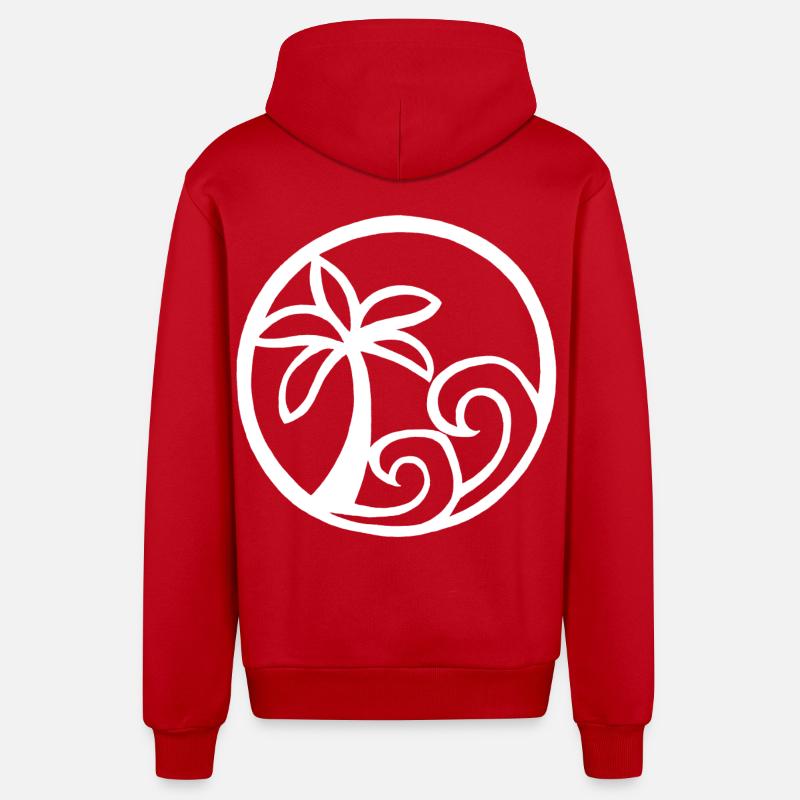 Vagues et palmier blanc - Veste à capuche bio décontractée fabriquée en UE - rouge