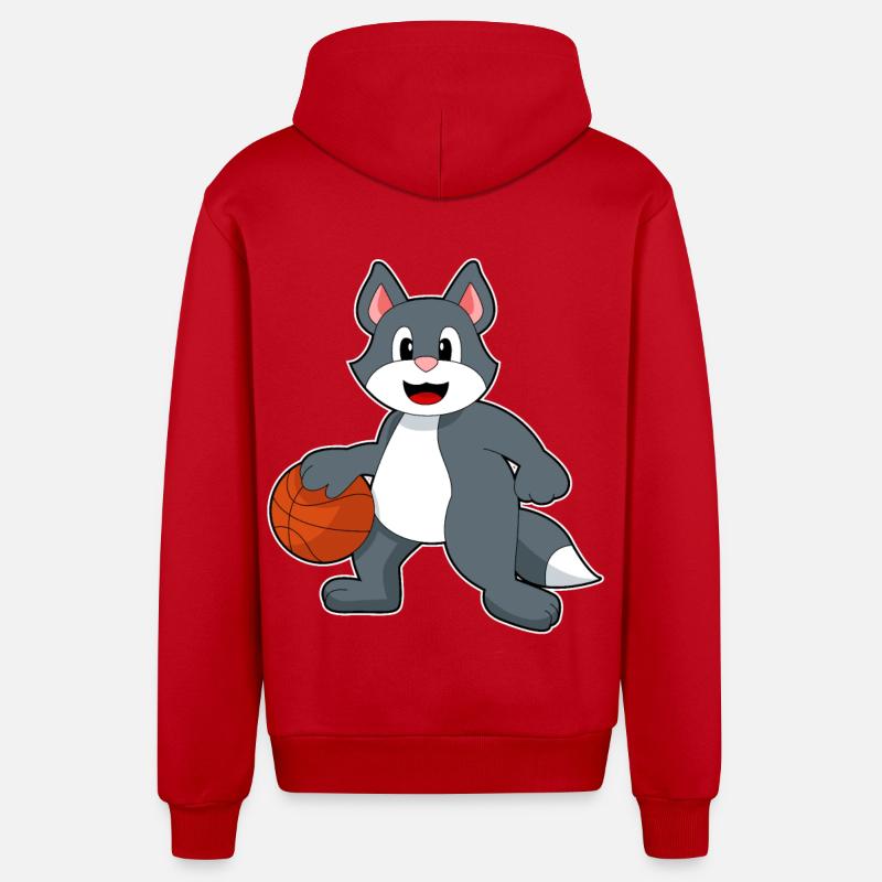 Chat Basketteur Basketteur - Veste à capuche bio décontractée fabriquée en UE - rouge