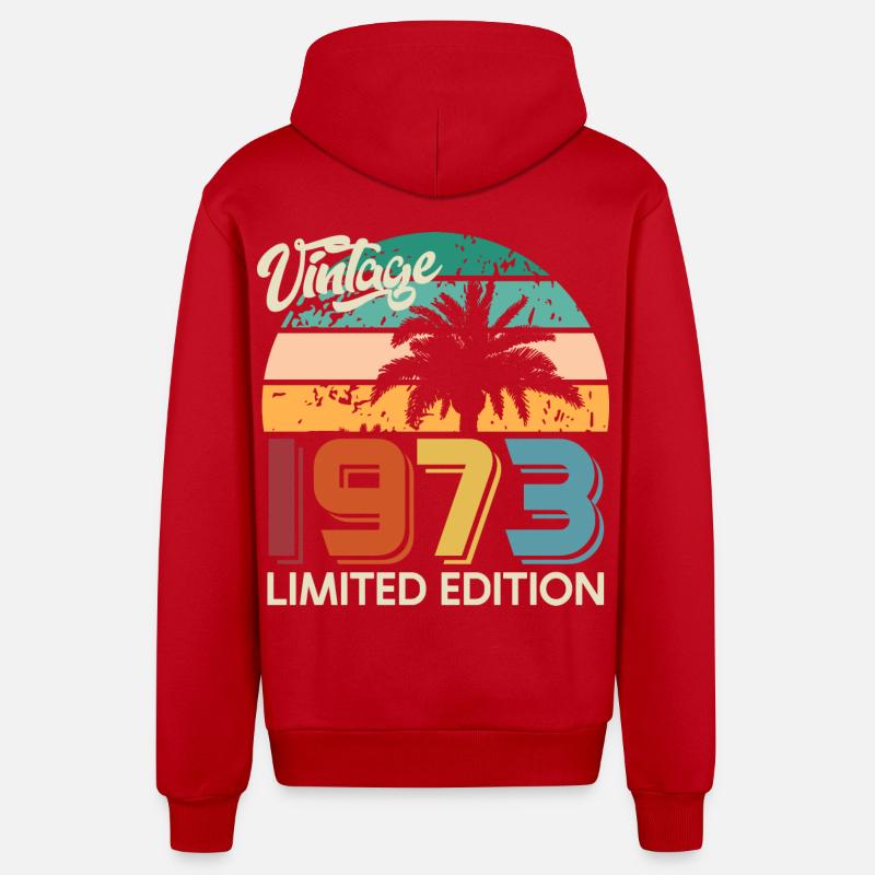 Millésime 1973 Palmiers Edition Limitée - Veste à capuche bio décontractée fabriquée en UE - rouge