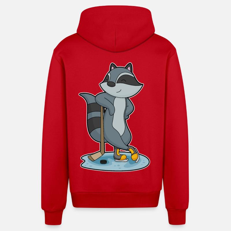 Waschbär Eishockey Eishockeyschläger - Organic Relaxed Kapuzenjacke Made in EU - Rot
