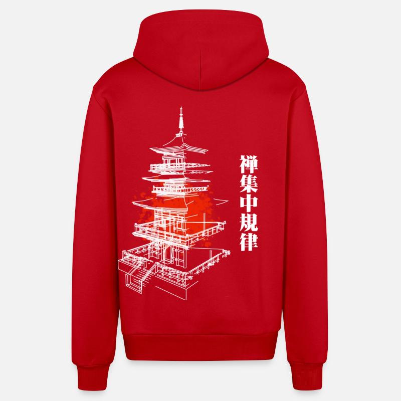 Pagode Zen en rouge abstrait - Veste à capuche bio décontractée fabriquée en UE - rouge