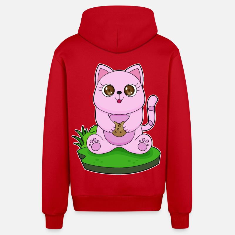 Chat Cookie - Veste à capuche bio décontractée fabriquée en UE - rouge