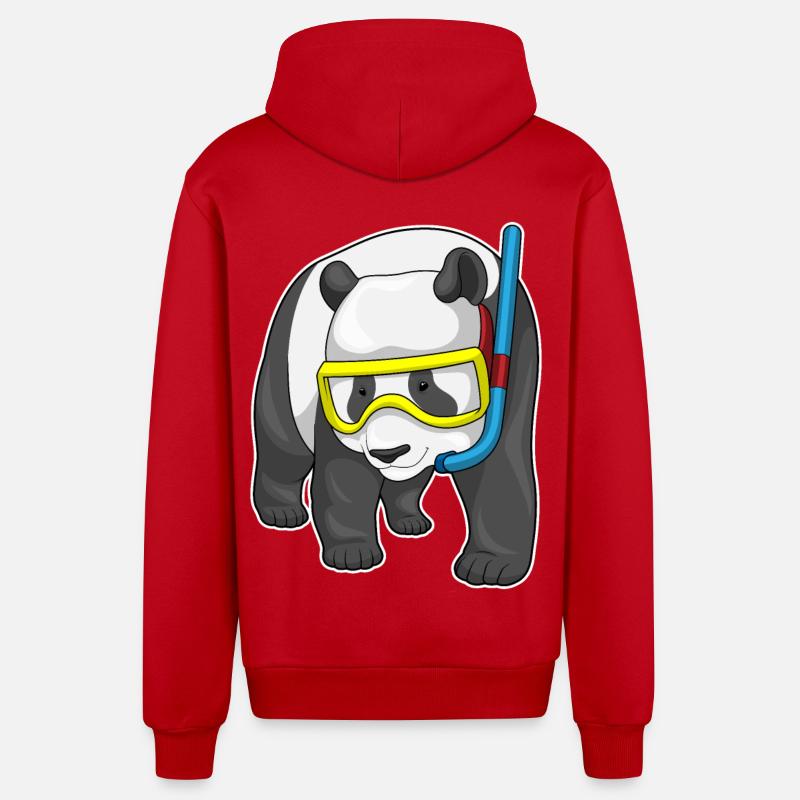 Panda Diver Snorkel - Veste à capuche bio décontractée fabriquée en UE - rouge