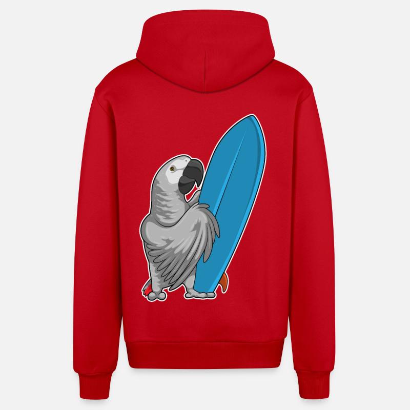 Parrot surf board Summer - Veste à capuche bio décontractée fabriquée en UE - rouge