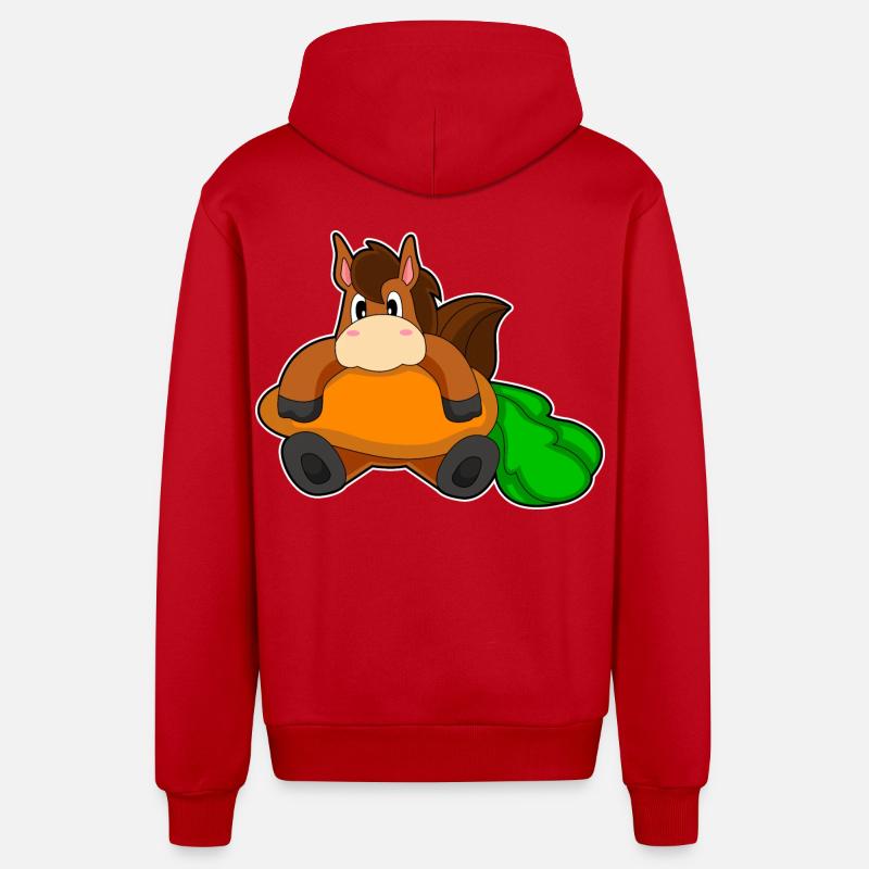 Cheval Carotte - Veste à capuche bio décontractée fabriquée en UE - rouge