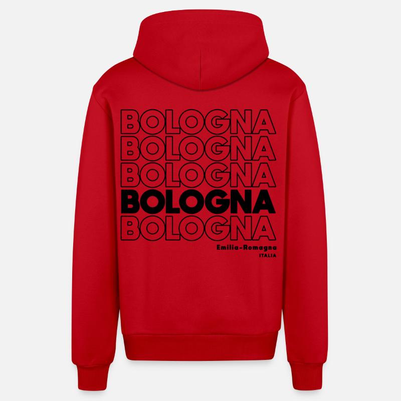Design de lettrage de Bologne Émilie-Romagne - Veste à capuche bio décontractée fabriquée en UE - rouge
