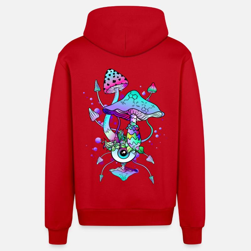 Trippy Neon Champignons Psychédéliques - Veste à capuche bio décontractée fabriquée en UE - rouge