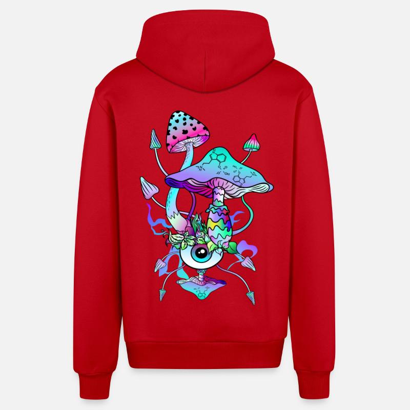 Psytrance Champignons Psychédéliques - Veste à capuche bio décontractée fabriquée en UE - rouge