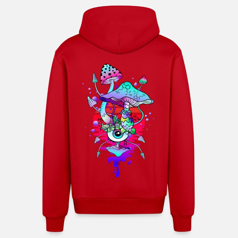 Champignons Magiques Champignons Psychédéliques - Veste à capuche bio décontractée fabriquée en UE - rouge