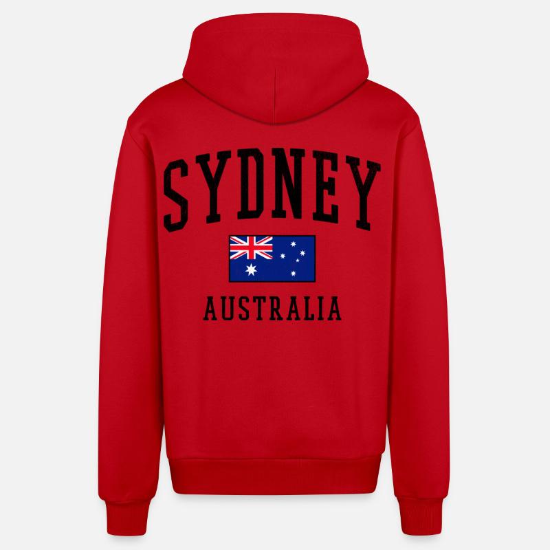 Sydney Australie Drapeau Conception des villes - Veste à capuche bio décontractée fabriquée en UE - rouge