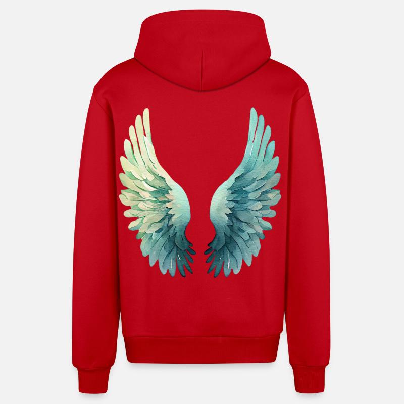 Ailes d'Aqua Pastel pour la Sérénité - Veste à capuche bio décontractée fabriquée en UE - rouge