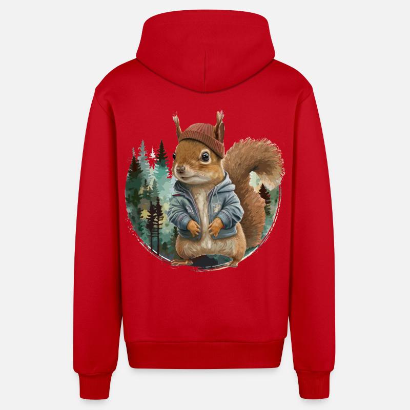 Écureuil mignon - Veste à capuche bio décontractée fabriquée en UE - rouge
