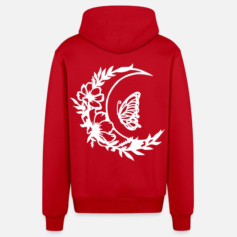 Fleurs de lune (blanc) - Veste à capuche bio décontractée fabriquée en UE - rouge
