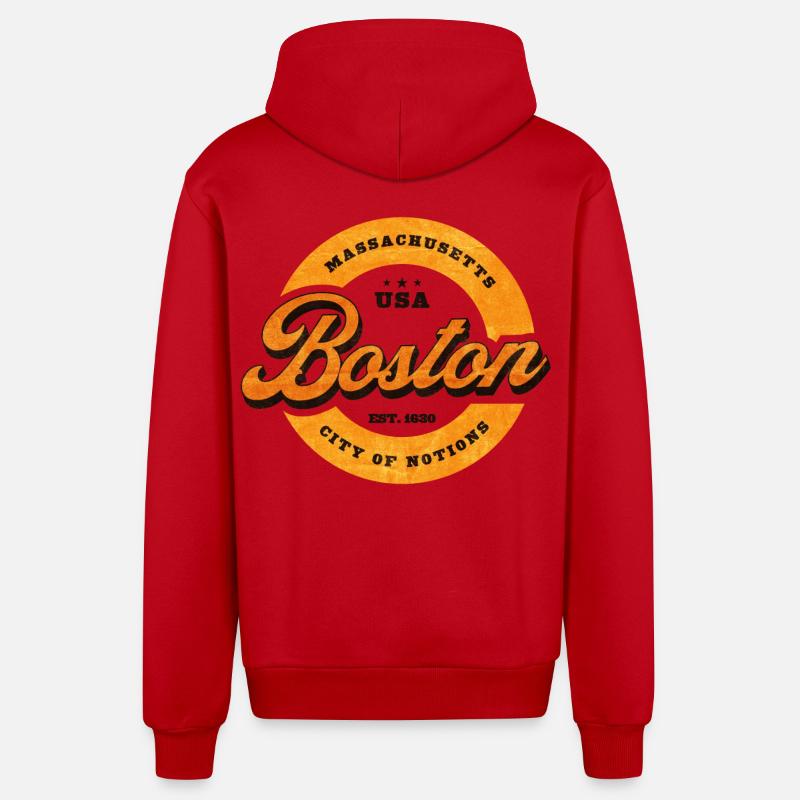 Impression du logo Boston Retro Circle - Veste à capuche bio décontractée fabriquée en UE - rouge