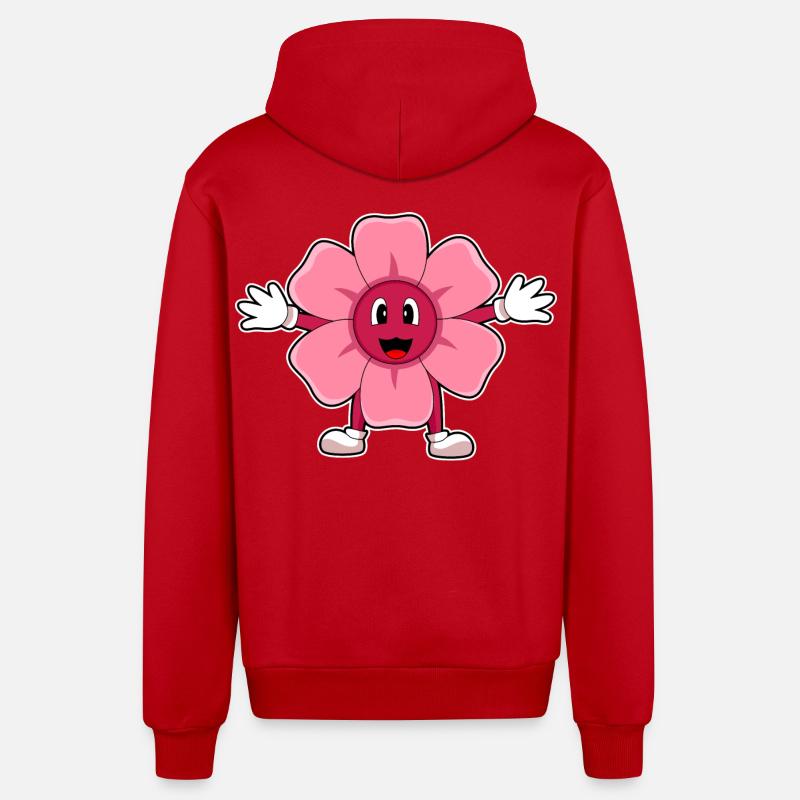Fleur rose - Veste à capuche bio décontractée fabriquée en UE - rouge