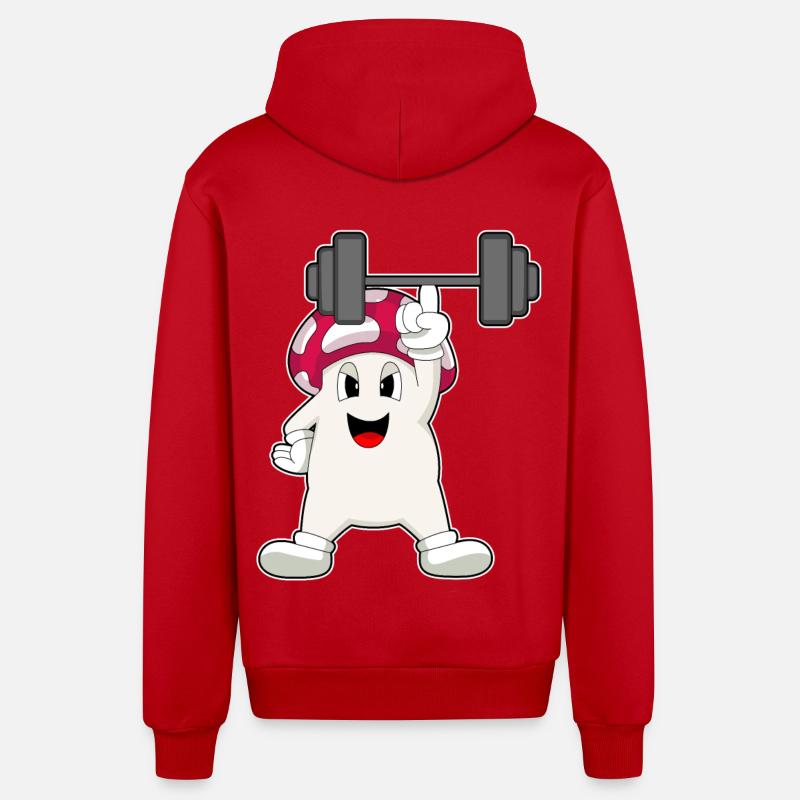 Champignon Bodybuilding Haltère - Veste à capuche bio décontractée fabriquée en UE - rouge