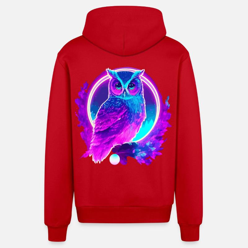 Eule Neon Moon Synthwave - Organic Relaxed Kapuzenjacke Made in EU - Rot