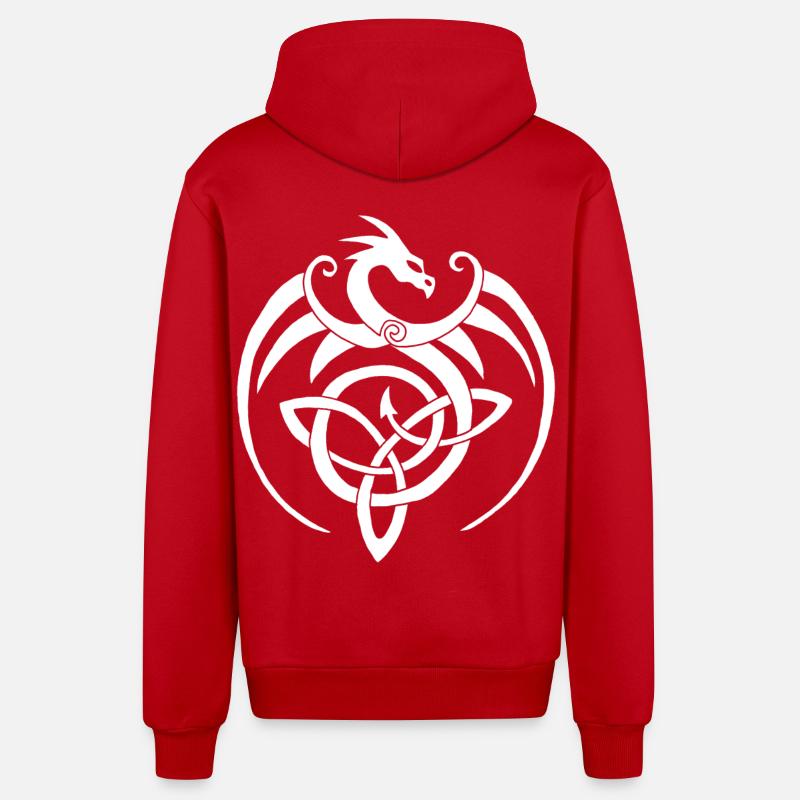 Dragon blanc et symbole celte - Veste à capuche bio décontractée fabriquée en UE - rouge