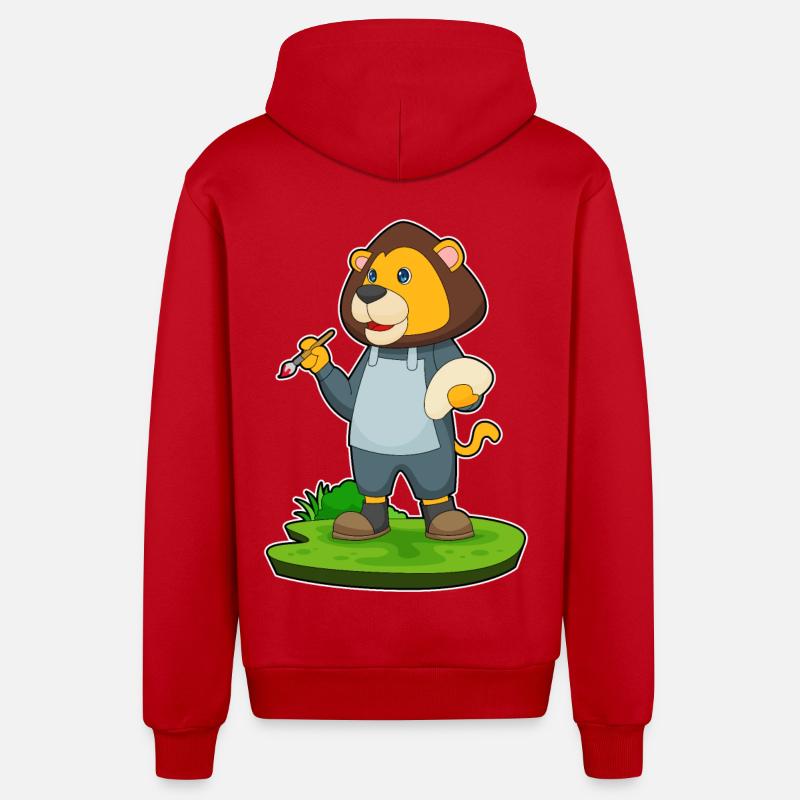 Pinceau Lion - Veste à capuche bio décontractée fabriquée en UE - rouge