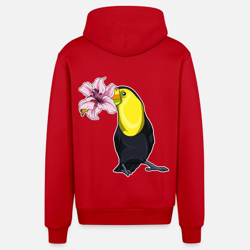 Toucan Fleurs de lys - Veste à capuche bio décontractée fabriquée en UE - rouge
