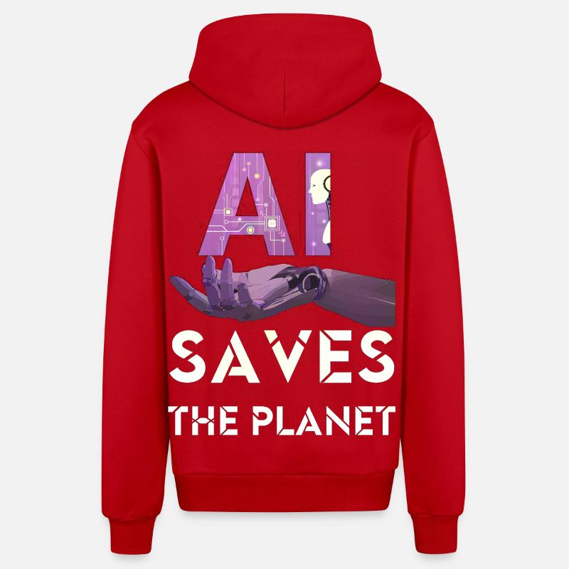 AI SAVE THE PLANET intelligence artificielle - Veste à capuche bio décontractée fabriquée en UE - rouge