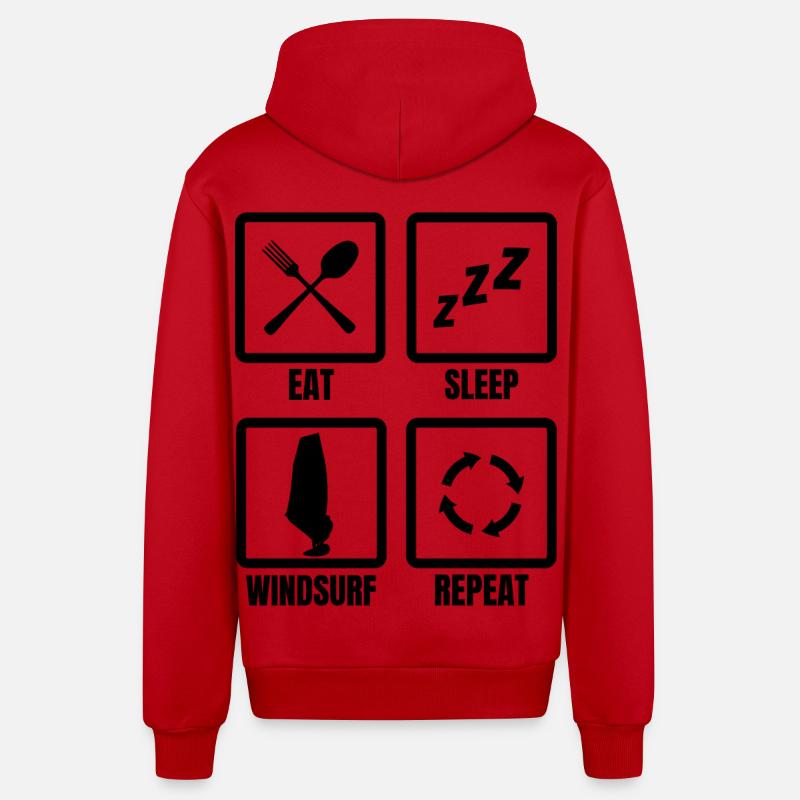Routine de planche à voile - Veste à capuche bio décontractée fabriquée en UE - rouge