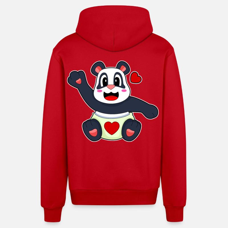 Cœur de panda - Veste à capuche bio décontractée fabriquée en UE - rouge