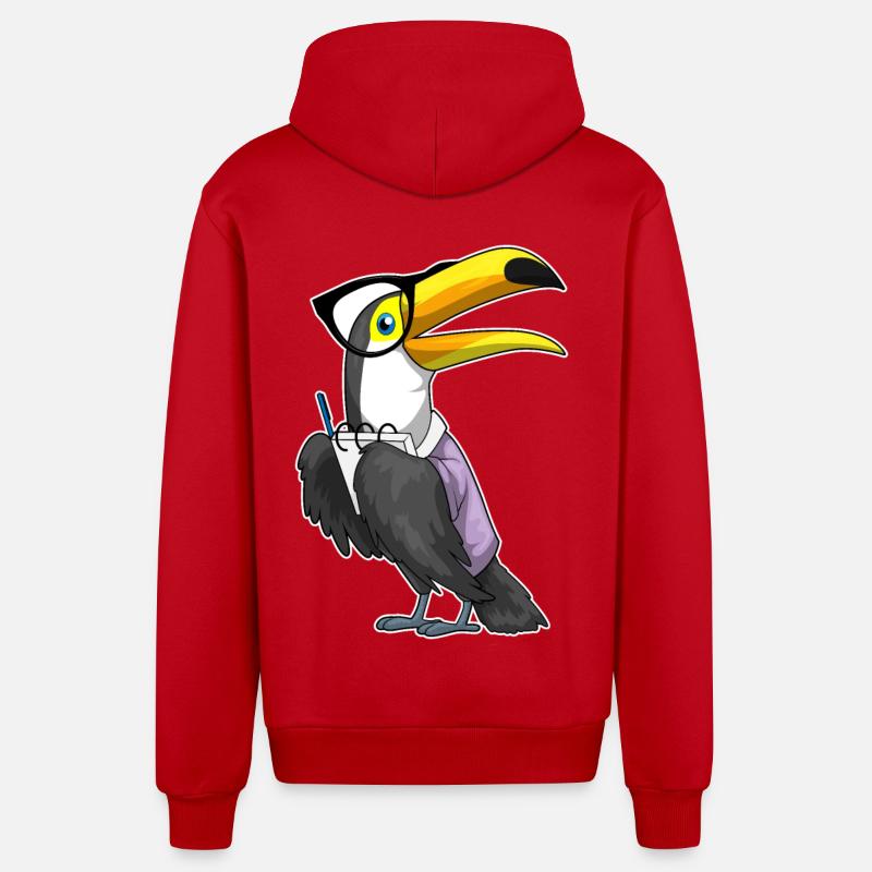 Toucan Secrétaire Bloc-notes - Veste à capuche bio décontractée fabriquée en UE - rouge