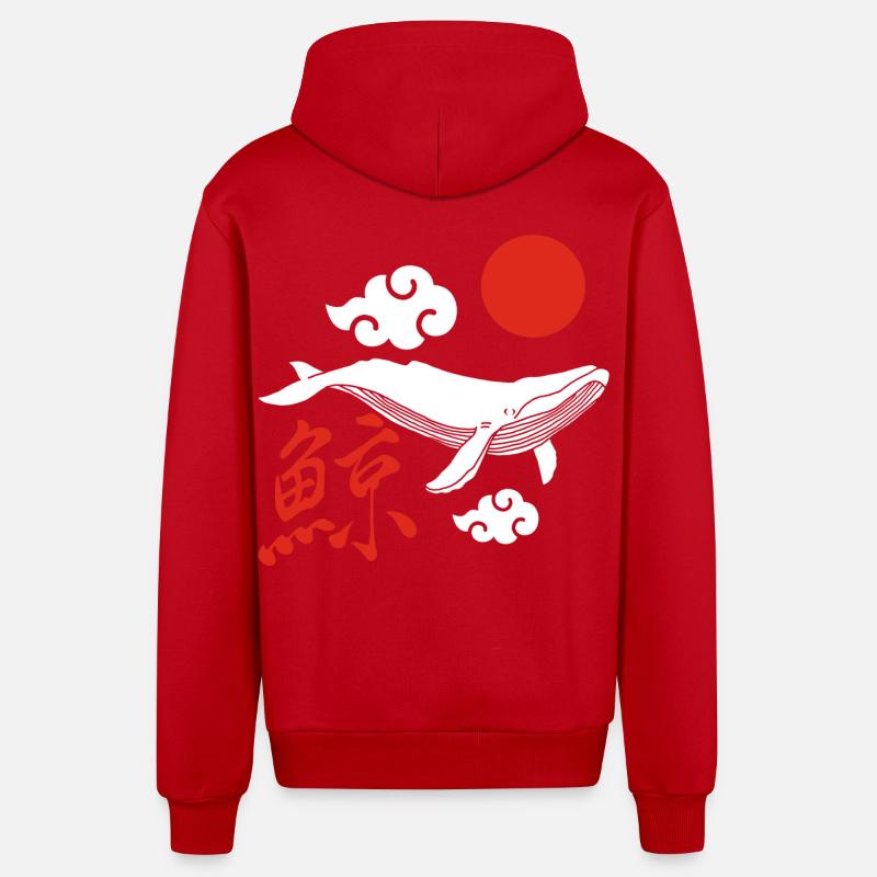 Baleine blanche et soleil rouge - Veste à capuche bio décontractée fabriquée en UE - rouge