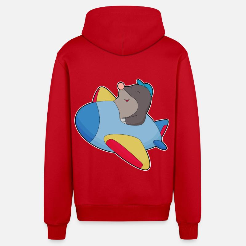 Avion pilote taupe - Veste à capuche bio décontractée fabriquée en UE - rouge