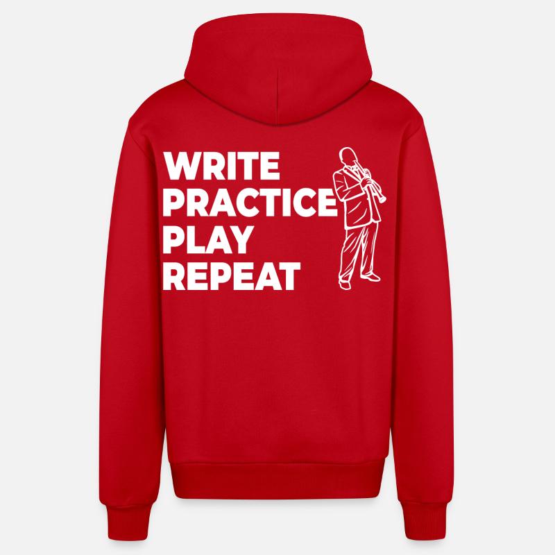 Writing, practicing, playing, repeating - Organic Relaxed Hooded Jacket Made in EU - red
