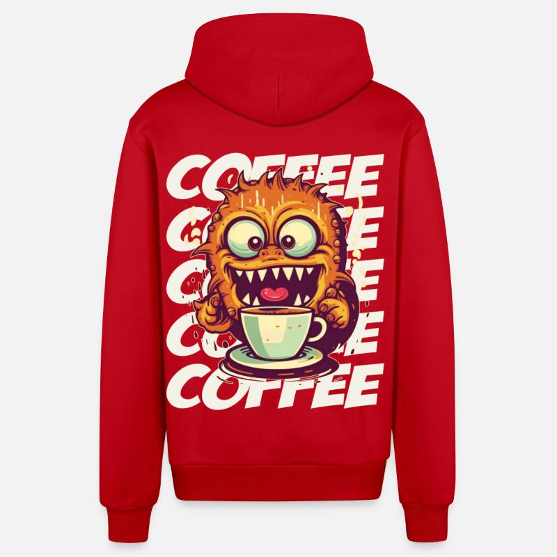 Monstre de café avec lettrage - Veste à capuche bio décontractée fabriquée en UE - rouge