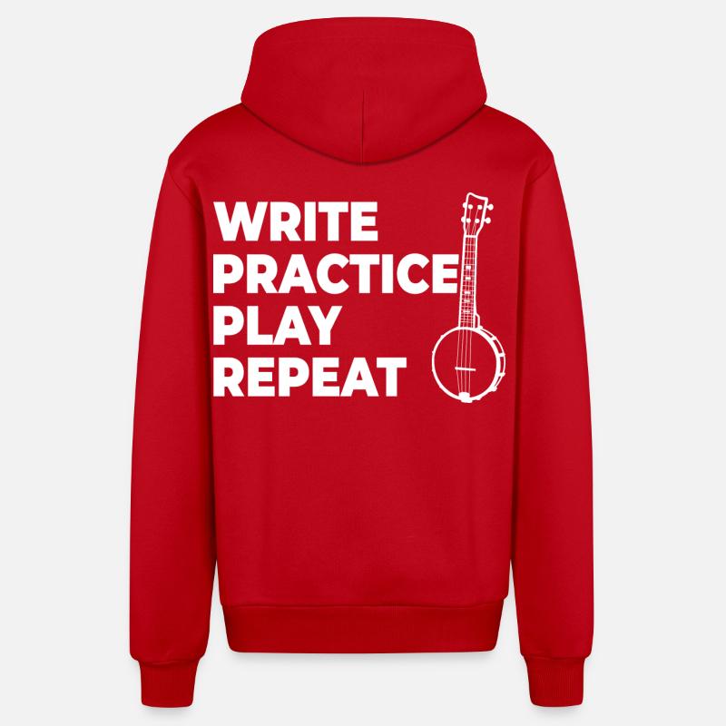 Writing, practicing, playing, repeating - Organic Relaxed Hooded Jacket Made in EU - red