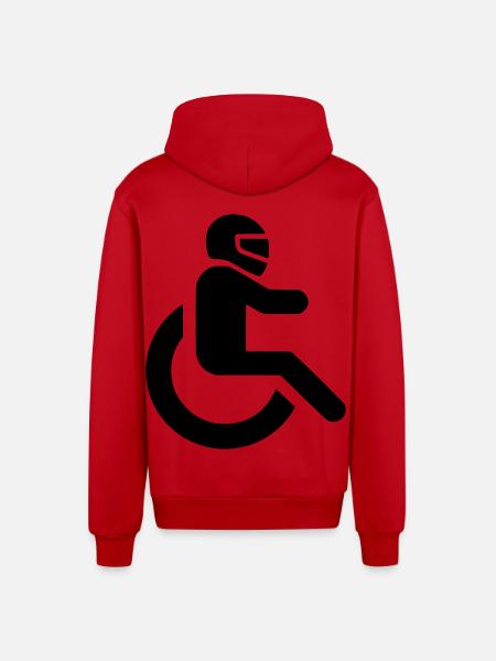 Rollstuhlfahrer mit Helm für WCMX-Rolle* - Organic Relaxed Kapuzenjacke Made in EU - Rot