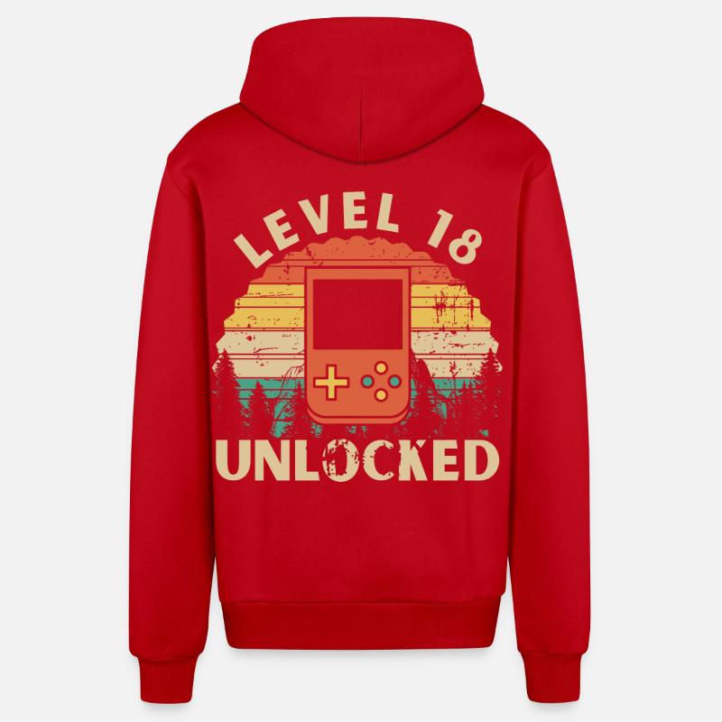 Level 18 Unlocked - Veste à capuche bio décontractée fabriquée en UE - rouge