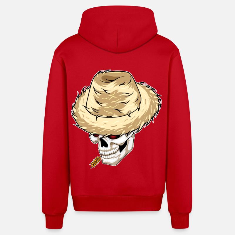 Ferme de blé Skull Farmer - Veste à capuche bio décontractée fabriquée en UE - rouge